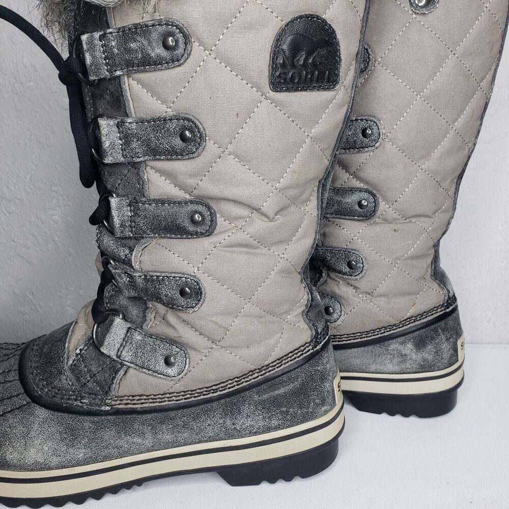 Sorel Tofino Distressed Womens 8.5 Gray Waterproof Lace Up Faux Fur Winter Boots - Picture 8 of 13